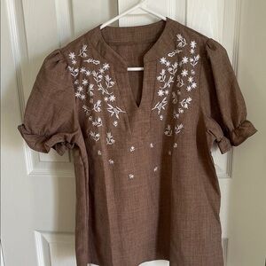 SHEIN Brown Embroidered Women's Top